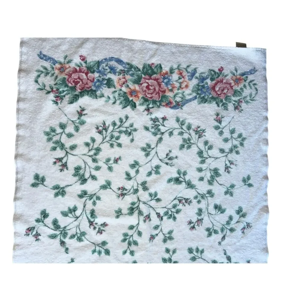 2 Vintage JCPenney Collection cottage core bath towel floral pink roses